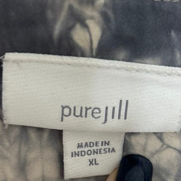 J Jill Pure Jill Blue White Tie Dye Print V Neck Longline Tunic Blouse Top XL - Picture 11 of 13